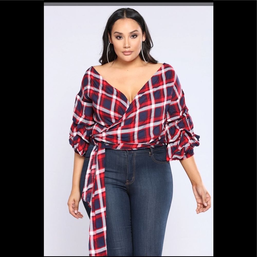 Autumn Plaid Bubble Sleeve Top
